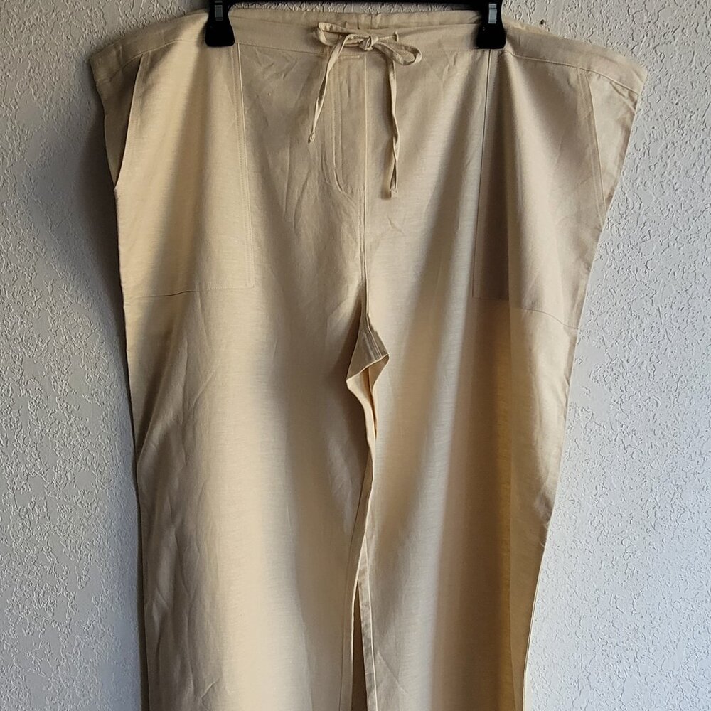 Venus Linen Blend Pants Lightweight Drawstring Buttercream Beige